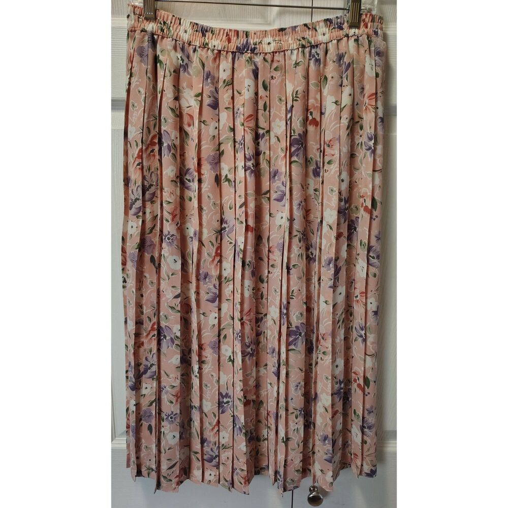 VTG  Alfred Dunner Pastel Floral Cottage Core Pleated Midi Skirt Size 8‎